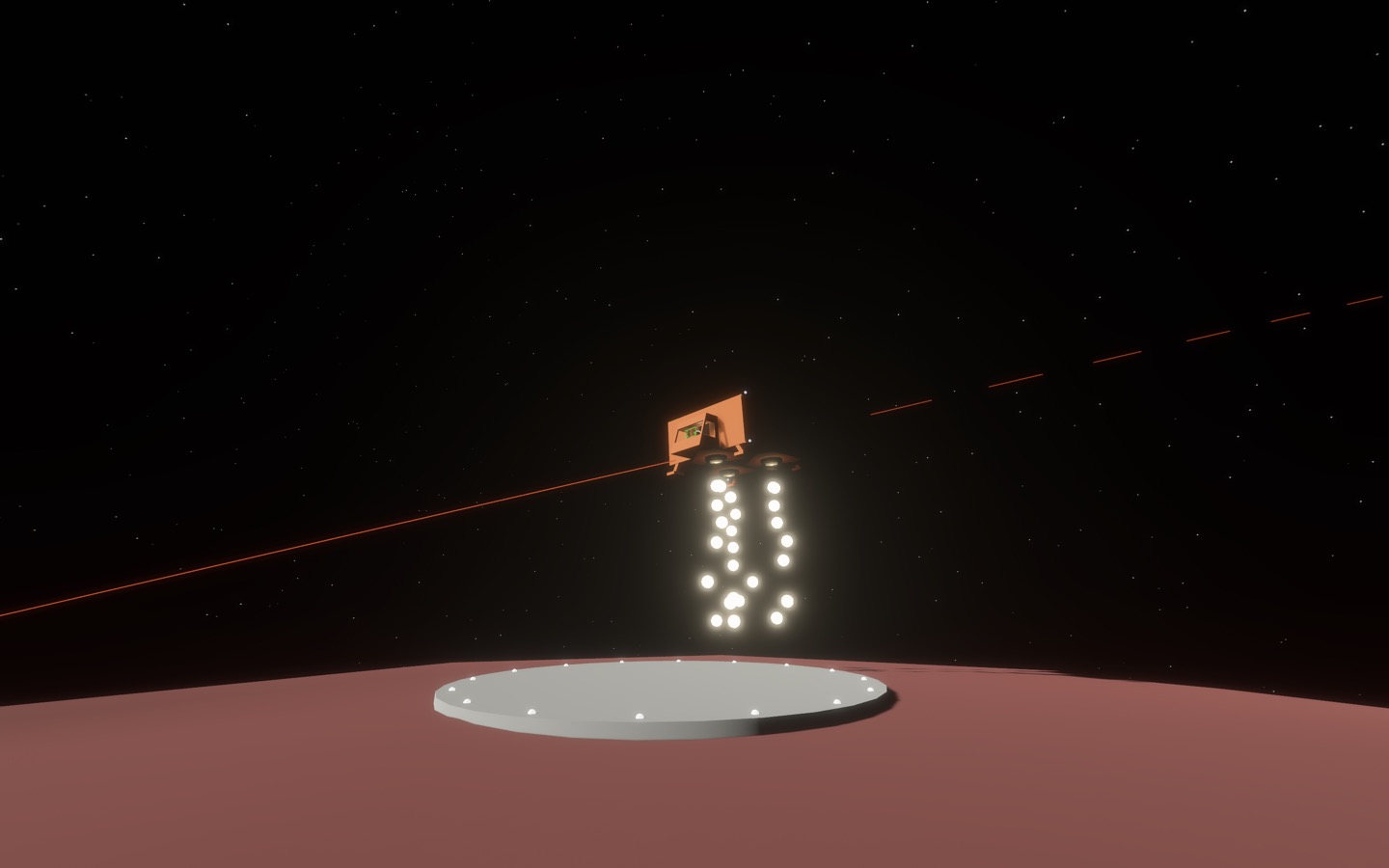 Transporter landing on the pad on red moon